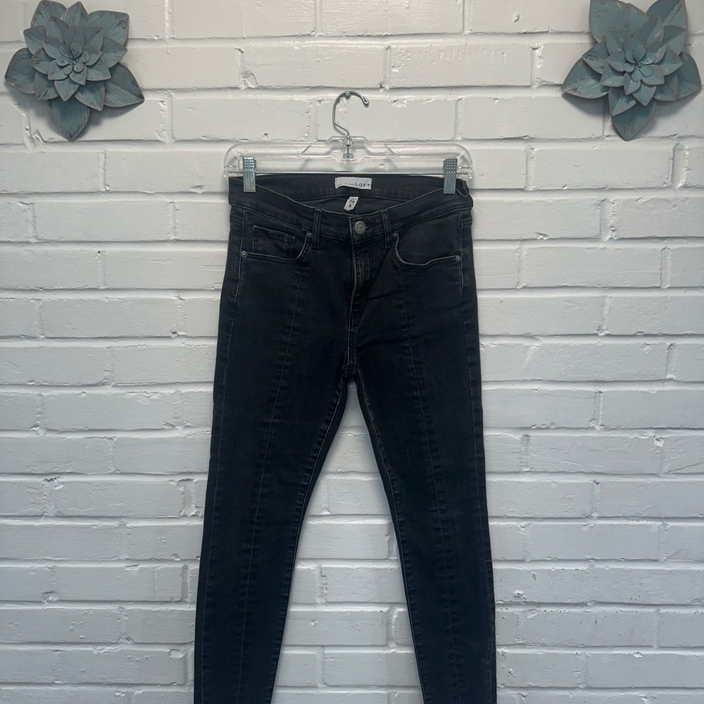 LOFT Women's Modern Skinny Black Jeans with Distressed Ankle Bottoms